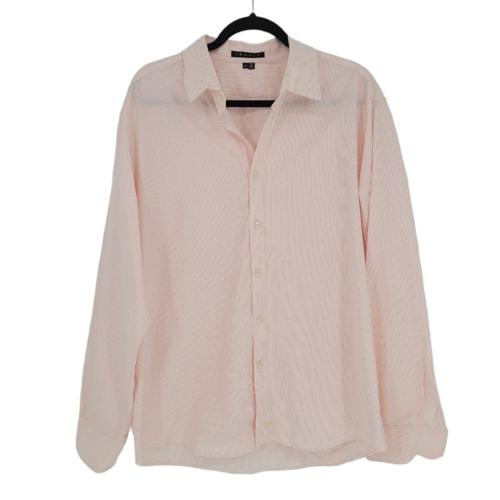 Theory mens XXL pink white pin stripe long sleeve button up dress shirt